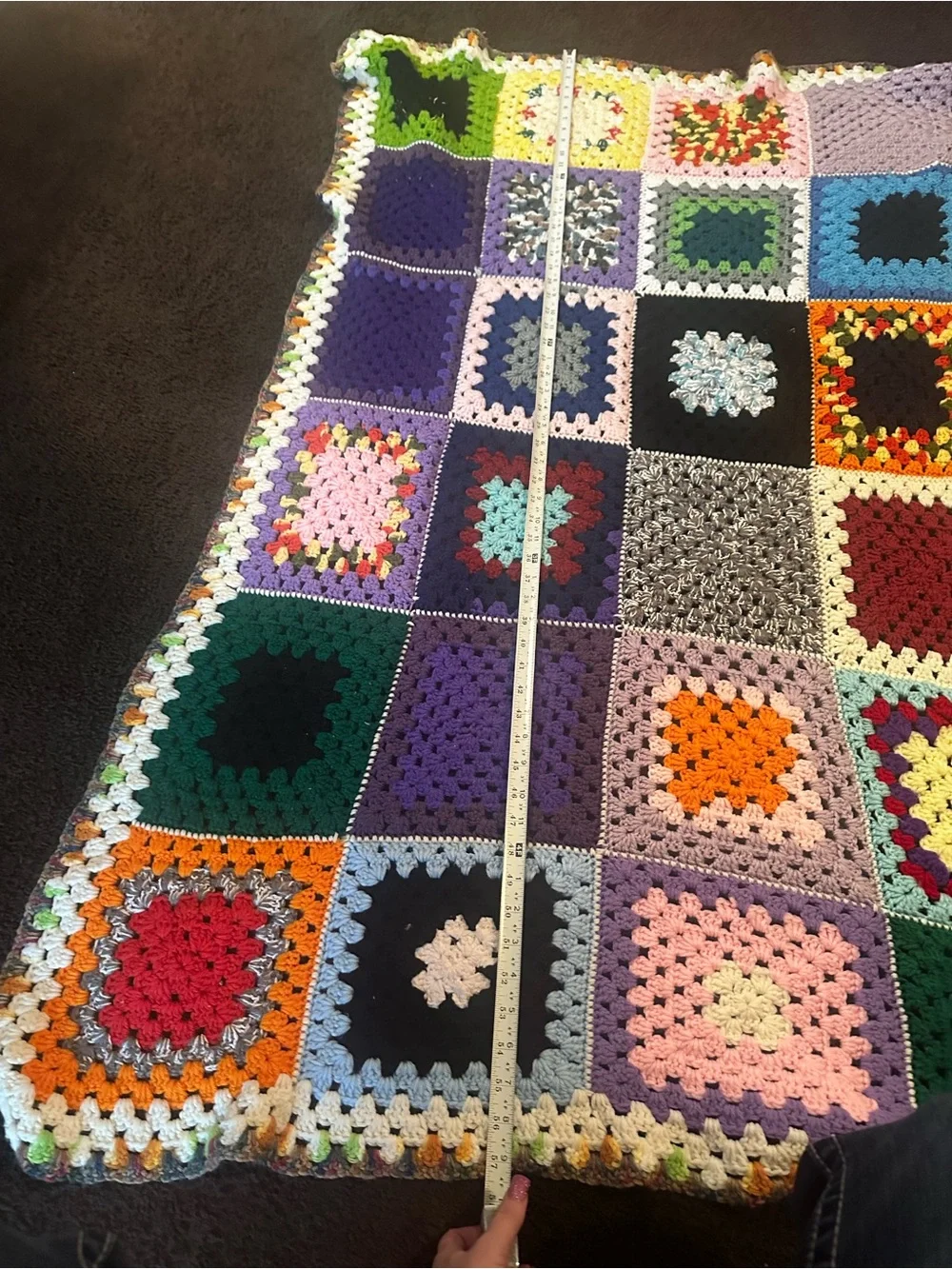 Handmade Multicolor Granny Square Crochet Throw Blanket